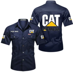 Caterpillar Inc Short Sleeved Shirt, All Over Print Button Shirt CAR444052625883 - Dark Blue