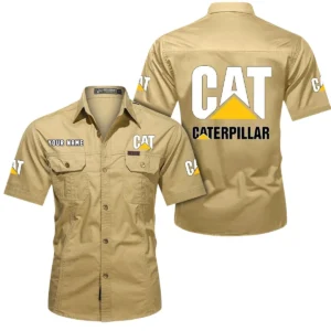 Caterpillar Inc Short Sleeved Shirt, All Over Print Button Shirt CAR444052625883 - Khaki