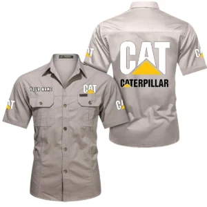 Caterpillar Inc Short Sleeved Shirt, All Over Print Button Shirt CAR444052625883 - Beige