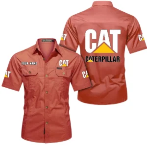 Caterpillar Inc Short Sleeved Shirt, All Over Print Button Shirt CAR444052625883 - Red