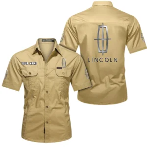 Lincoln Short Sleeved Shirt, All Over Print Button Shirt CAR444052625884 - Khaki