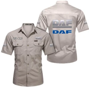 DAF Trucks Short Sleeved Shirt, All Over Print Button Shirt CAR444052625886 - Beige