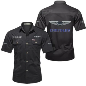 Chrysler Short Sleeved Shirt, All Over Print Button Shirt CAR444052625887 - Black