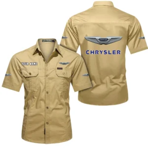 Chrysler Short Sleeved Shirt, All Over Print Button Shirt CAR444052625887 - Khaki