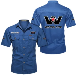 Western Star Short Sleeved Shirt, All Over Print Button Shirt CAR444052625890 - Cowboy Blue