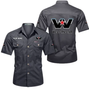 Western Star Short Sleeved Shirt, All Over Print Button Shirt CAR444052625890 - Gray