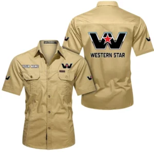 Western Star Short Sleeved Shirt, All Over Print Button Shirt CAR444052625890 - Khaki