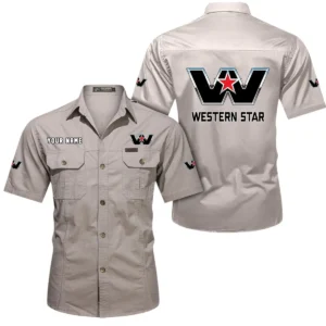 Western Star Short Sleeved Shirt, All Over Print Button Shirt CAR444052625890 - Beige