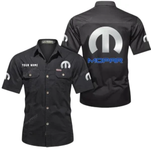 Mopar Short Sleeved Shirt, All Over Print Button Shirt CAR444052625891 - Black