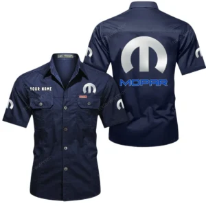 Mopar Short Sleeved Shirt, All Over Print Button Shirt CAR444052625891 - Dark Blue