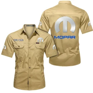 Mopar Short Sleeved Shirt, All Over Print Button Shirt CAR444052625891 - Khaki