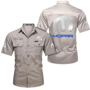 Mopar Short Sleeved Shirt, All Over Print Button Shirt CAR444052625891 - Beige