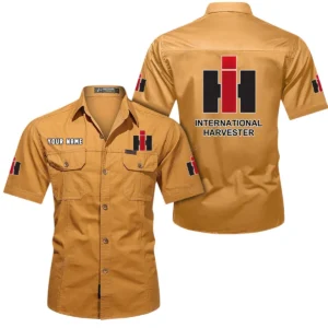 International Harvester Short Sleeved Shirt, All Over Print Button Shirt CAR444052625893 - Turmeric