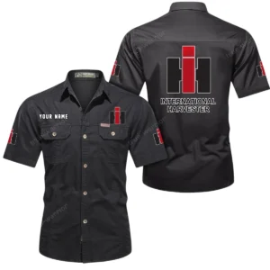 International Harvester Short Sleeved Shirt, All Over Print Button Shirt CAR444052625893 - Black