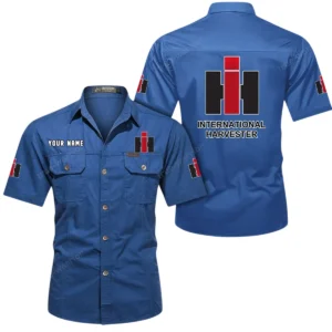International Harvester Short Sleeved Shirt, All Over Print Button Shirt CAR444052625893 - Cowboy Blue