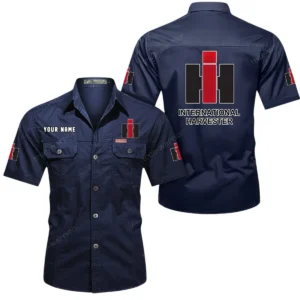 International Harvester Short Sleeved Shirt, All Over Print Button Shirt CAR444052625893 - Dark Blue
