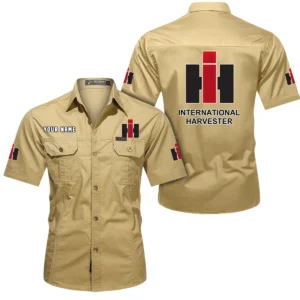 International Harvester Short Sleeved Shirt, All Over Print Button Shirt CAR444052625893 - Khaki