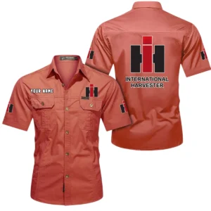 International Harvester Short Sleeved Shirt, All Over Print Button Shirt CAR444052625893 - Red