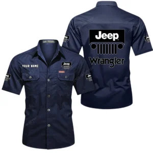 Jeep Wrangler Short Sleeved Shirt, All Over Print Button Shirt CAR444052625896 - Dark Blue
