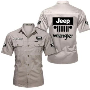 Jeep Wrangler Short Sleeved Shirt, All Over Print Button Shirt CAR444052625896 - Beige
