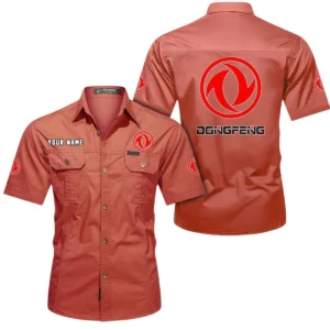 Dongfeng Short Sleeved Shirt, All Over Print Button Shirt CAR444052625905 - Red