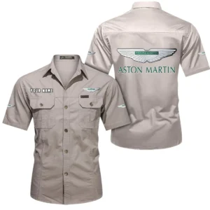 Aston Martin Short Sleeved Shirt, All Over Print Button Shirt CAR444052625906 - Beige