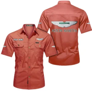 Aston Martin Short Sleeved Shirt, All Over Print Button Shirt CAR444052625906 - Red