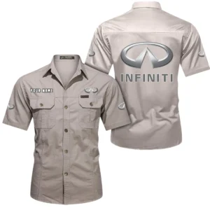 Infiniti Short Sleeved Shirt, All Over Print Button Shirt CAR444052625912 - Beige