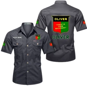 Oliver Tractor Short Sleeved Shirt, All Over Print Button Shirt CAR444052625915 - Gray