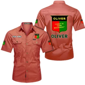 Oliver Tractor Short Sleeved Shirt, All Over Print Button Shirt CAR444052625915 - Red