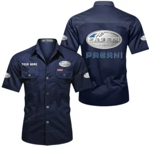 Pagani Short Sleeved Shirt, All Over Print Button Shirt CAR444052625916 - Dark Blue