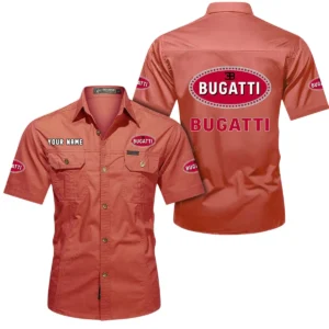 Bugatti Short Sleeved Shirt, All Over Print Button Shirt CAR444052625919 - Red