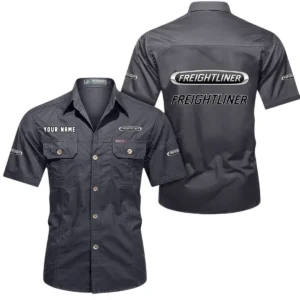 Freightliner Short Sleeved Shirt, All Over Print Button Shirt CAR444052625924 - Gray