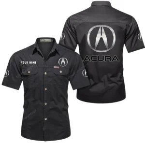 Acura Short Sleeved Shirt, All Over Print Button Shirt CAR444052625929 - Black