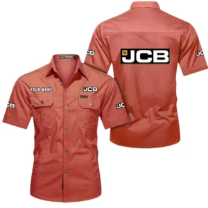 JCB Agricultural Tractors Short Sleeved Shirt, All Over Print Button Shirt CAR444052625944 - Red