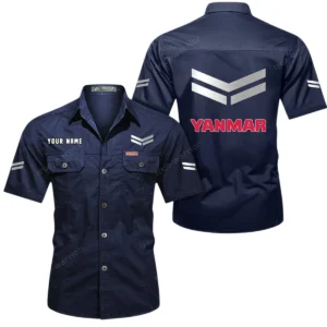 Yanmar Short Sleeved Shirt, All Over Print Button Shirt CAR444052625946 - Dark Blue