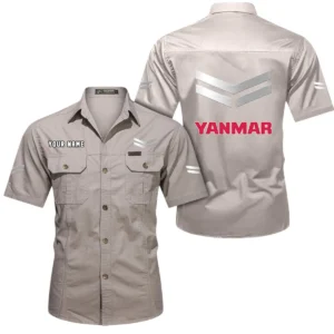 Yanmar Short Sleeved Shirt, All Over Print Button Shirt CAR444052625946 - Beige