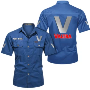 Valtra Short Sleeved Shirt, All Over Print Button Shirt CAR444052625951 - Cowboy Blue