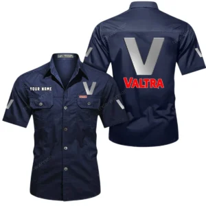 Valtra Short Sleeved Shirt, All Over Print Button Shirt CAR444052625951 - Dark Blue