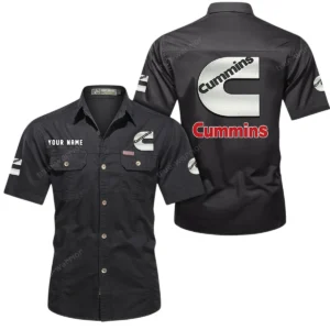 Cummins Short Sleeved Shirt, All Over Print Button Shirt CAR444052625952 - Black