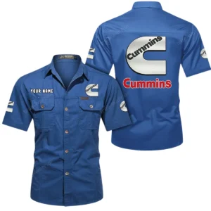 Cummins Short Sleeved Shirt, All Over Print Button Shirt CAR444052625952 - Cowboy Blue