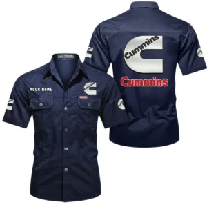 Cummins Short Sleeved Shirt, All Over Print Button Shirt CAR444052625952 - Dark Blue