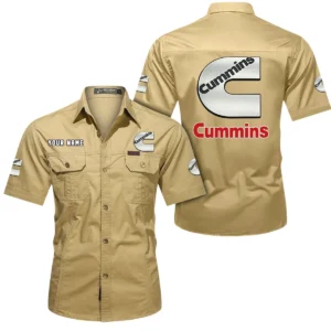 Cummins Short Sleeved Shirt, All Over Print Button Shirt CAR444052625952 - Khaki