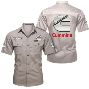 Cummins Short Sleeved Shirt, All Over Print Button Shirt CAR444052625952 - Beige
