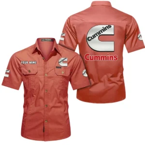 Cummins Short Sleeved Shirt, All Over Print Button Shirt CAR444052625952 - Red