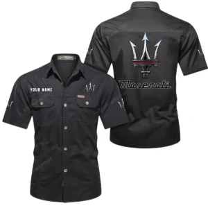 Maserati Short Sleeved Shirt, All Over Print Button Shirt CAR444052625953 - Black