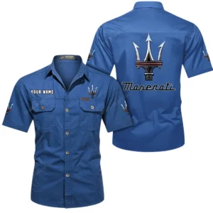 Maserati Short Sleeved Shirt, All Over Print Button Shirt CAR444052625953 - Cowboy Blue