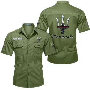 Maserati Short Sleeved Shirt, All Over Print Button Shirt CAR444052625953 - Fruit Green