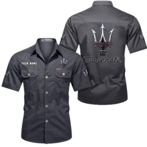 Maserati Short Sleeved Shirt, All Over Print Button Shirt CAR444052625953 - Gray