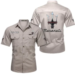 Maserati Short Sleeved Shirt, All Over Print Button Shirt CAR444052625953 - Beige